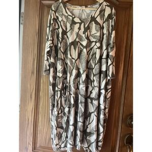 Noen Abstract Print Pocket Dress Women's Large Brown Beige Tunic Boho Casual